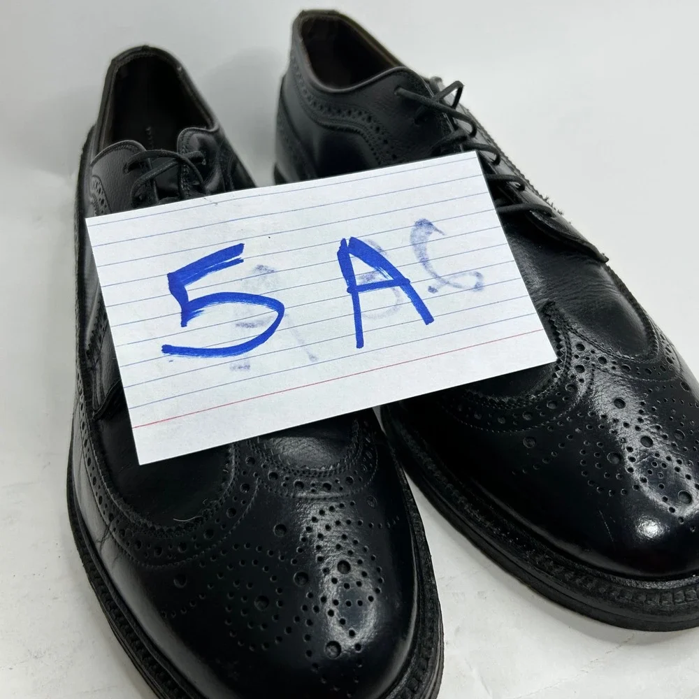 Vintage‎ Italian Mens Black Leather Wingtip Brogue Dress Shoes Nailed Heel 9.5